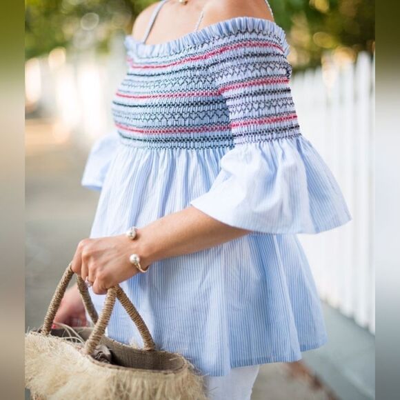 Maison Jules Women's Off The Shoulder Top Blue Size Medium - Picture 9 of 9